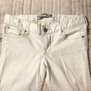 Express white jeans with zipper accent at ankle
